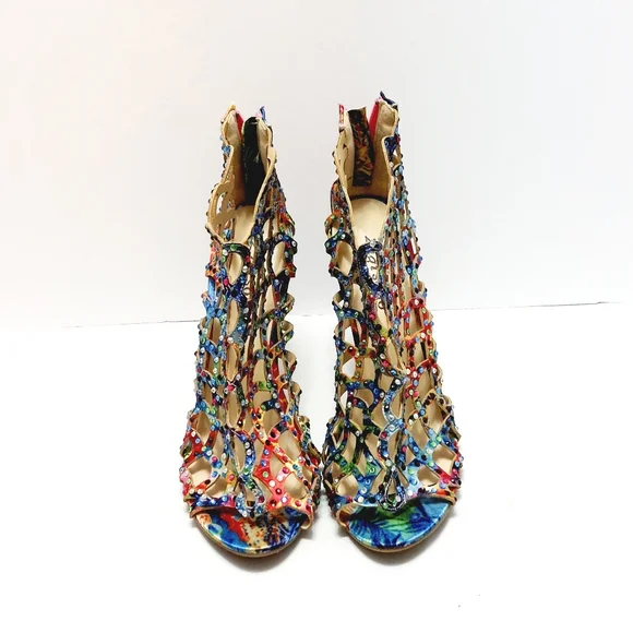 Zigi Soho Womens 8.5M Duran Rhinestone Cage Peep Toe Heels Multi-color NEW - Picture 4 of 10